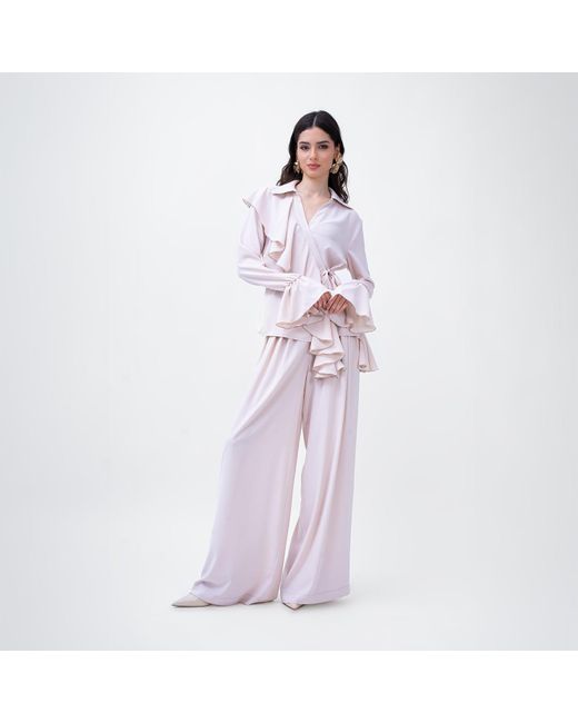 BLUZAT Purple Neutrals Ruffled Wrap Blouse