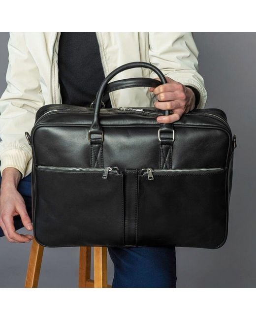 Hides Leather Co. Black Full-Grain Leather Briefcase, Work Bag With Strap Organizer for men