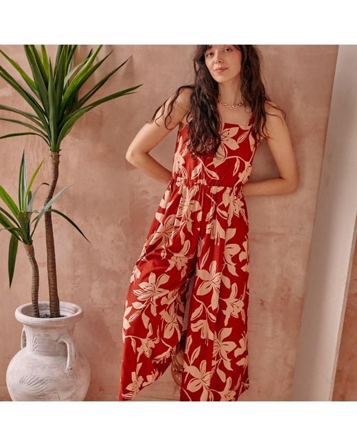 LAtelier London Red Luisa Linen Culotte Jumpsuit