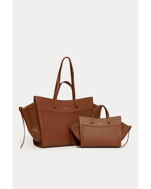 Saonara Brand Brown Mini Shopping Bag Chestnut Leather