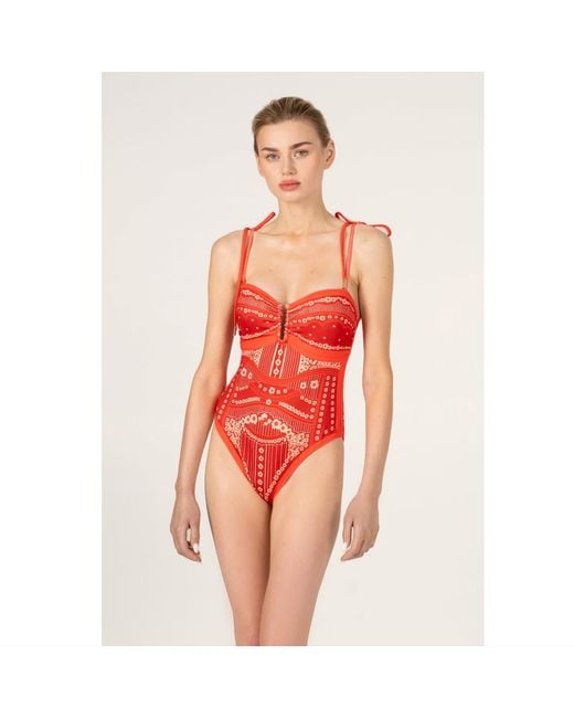 Jessie Zhao New York Red Sunset Safari Reversible One Piece Swimsuit