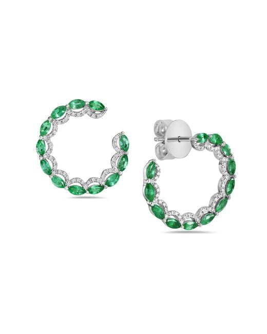 Artisan Green Emerald And Diamond Hoop Earrings