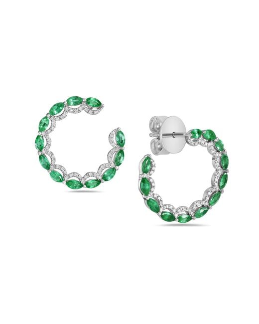 Artisan Green 18k Solid White Gold With Marquise Shape Emerald & Diamond Antique Dangle Earrings