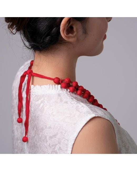 Silk and Bears Red Crimson Hand-Knotted Silk Bead Necklace – Triple Strand