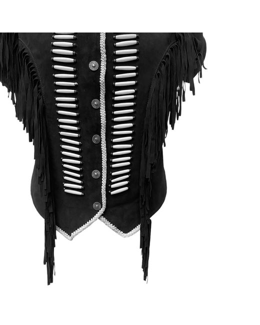 Zasta Studio Black Warrior Suede Leather Jacket With Beads & Fringes