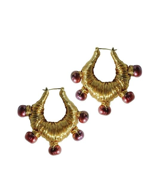 Edgar Navarro Jewelry Metallic Navarro Wrapped Statement Earrings With River Pearls