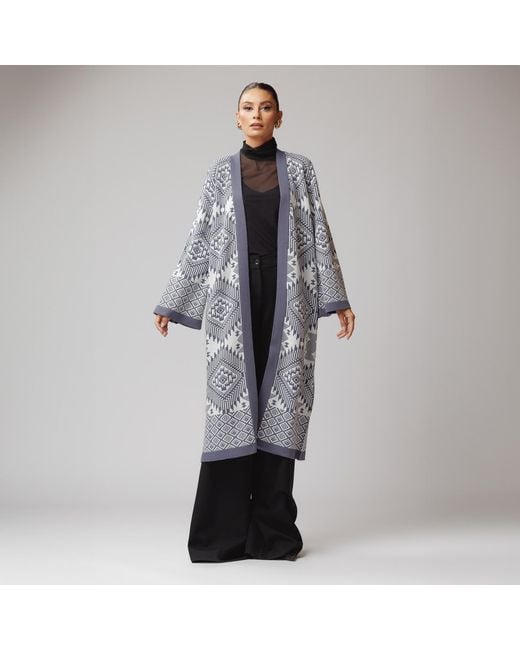 concept A trois Blue Graphic Print Knit Cardigan