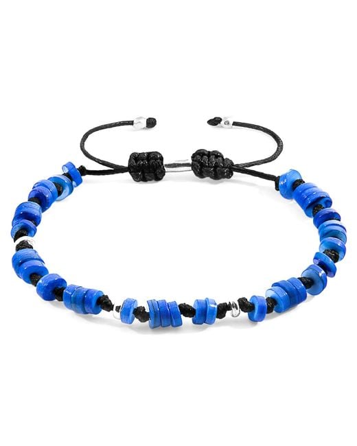 Anchor and Crew Blue Hailey & Freshwater Shell Skinny Macrame Bracelet