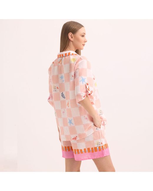 LOVEIST STORE Pink Angel Linen Blend Short Sleeve Shirt