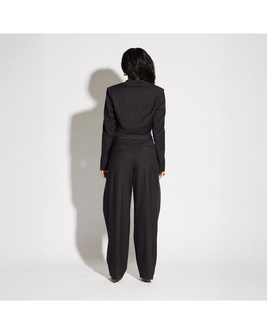 Circular Path Black Asymmetric Crop Pinstripe Blazer