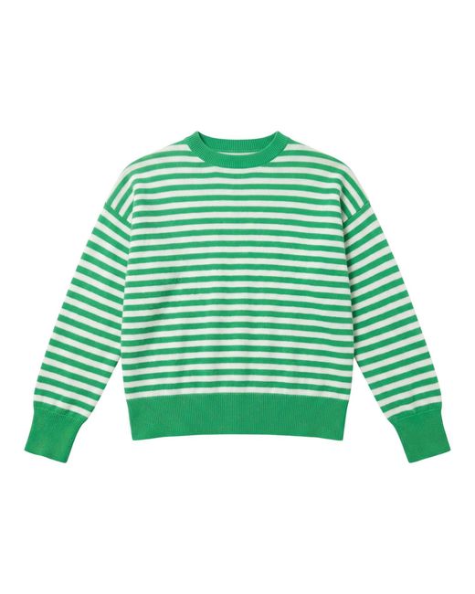 Brodie Cashmere Green Beach Stripe Cashmere Crew
