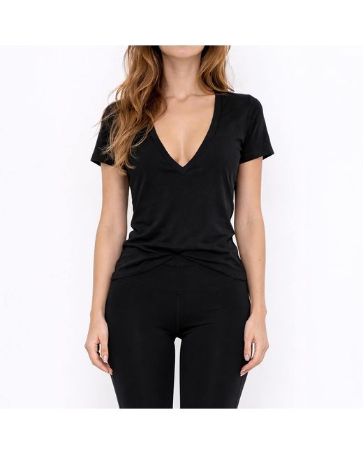 NOEND Black Supima Cotton Plunge V-Neck Tee