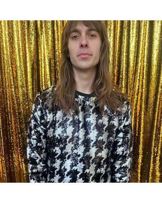 Any Old Iron Black Dogstooth Reversible Sequin Sweatshirt for men