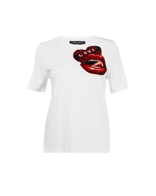 House of Laines London White Laines Couture Embellished Love Lips T-Shirt