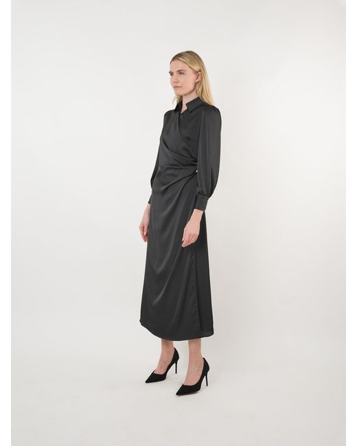 John Abgin Black Satin Pearl Detail Maxi Dress