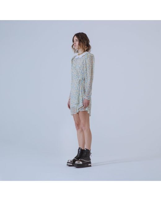 SVETA Milano Natural Columbia Floral Short Dress With Embroidered Collar