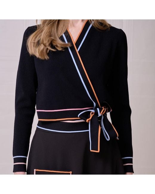 Roch Perel Black Coloured Trim Wrap Sweater