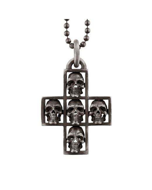 Snake Bones Black Multi Skull Cross Sterling Pendant Necklace for men