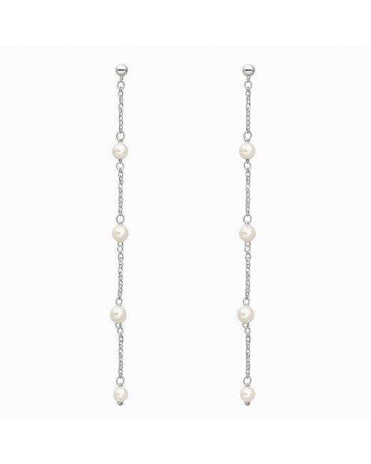 Unaloe White Sterling Pearl Chain Drop Earrings – Contemporary Minimalist Designer Jewelry