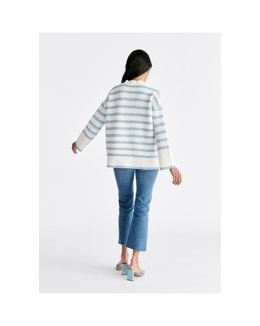 Paisie Blue Striped Ribbed Cardigan