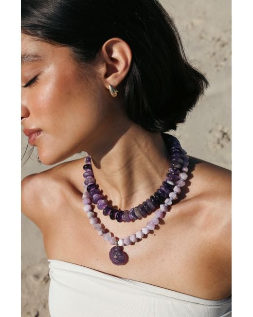 Hannah B. Jewelry Metallic Lilac Shell Gemstone Necklace