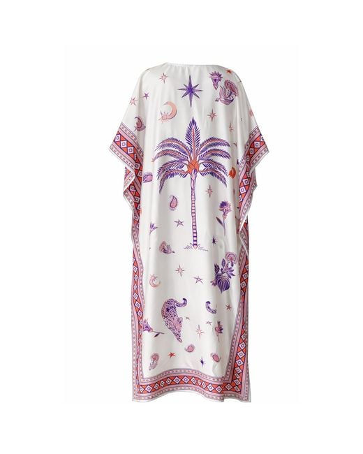 LOVEIST STORE Purple Morrocco Statement Print Silky Satin Kaftan Dress