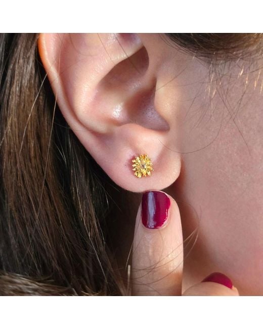 Harfi Metallic Citrine November Birthstone Chrysanthemum Birthflower Plated Stud Earrings
