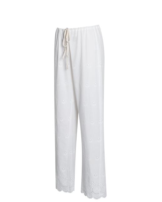Miss Circle New York White Raina Cotton Eyelet Straight Pants