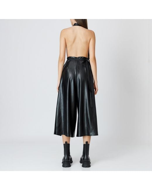 LIA ARAM Black Wrap Eco Leather Cropped Trousers