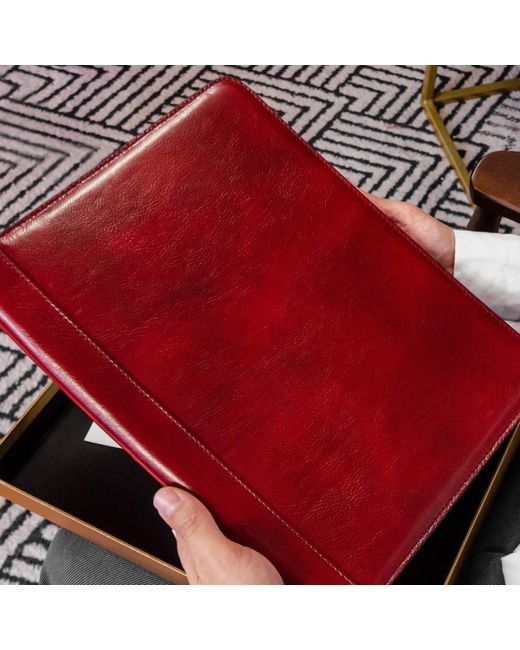 Time Resistance Red Leather Documents Folder Organizer