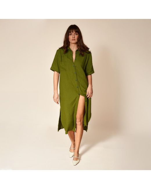 Gunda Hafner Ltd Green Short Sleeve Linen Shirtdress
