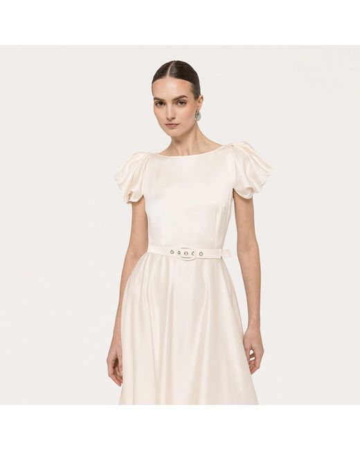 Nissa Natural Neutrals Belted Viscose Midi Dress Cream