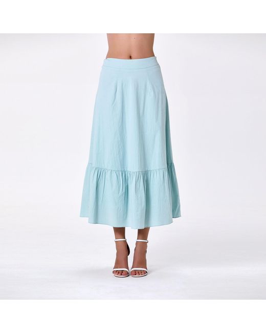 Smart and Joy White Cotton Midi Skirt With Ruffles