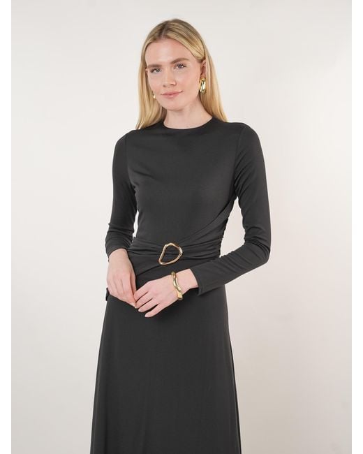 John Abgin Black Jersey Ruched Cross Body Maxi Dress
