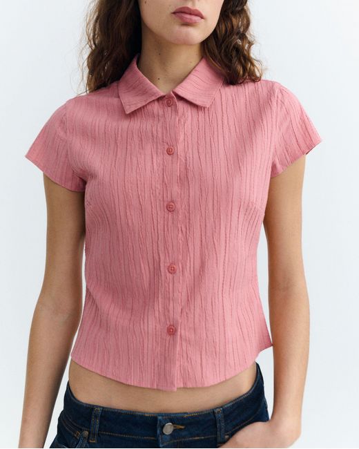 Thinking Mu Pink Slim Popcorn Blouse Kitty