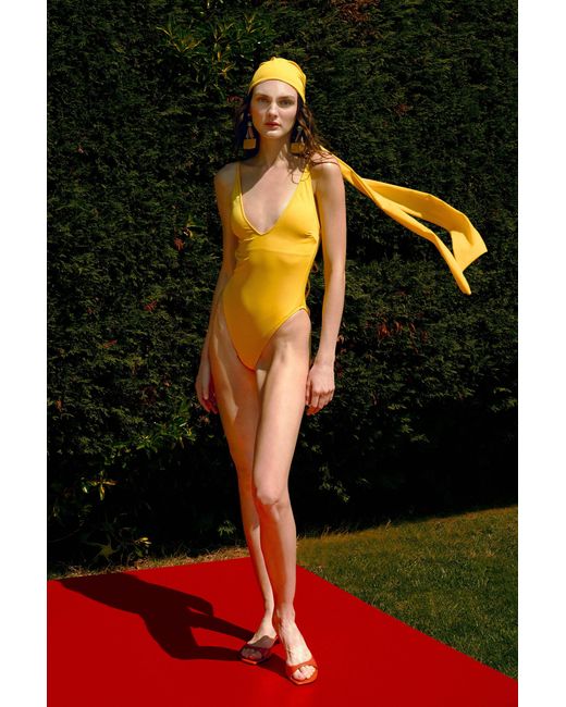 Pcfg Yellow The Solar Reflections Low Back V-Neck Swimsuit