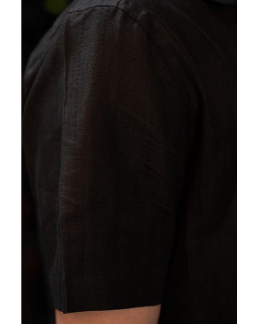 Stovaria Black Handwoven Hemp Camp Collar Shirt With Natural Dye for men
