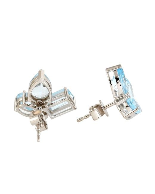Artisan Blue 18k White Gold Topaz Gemstone Stud Earrings