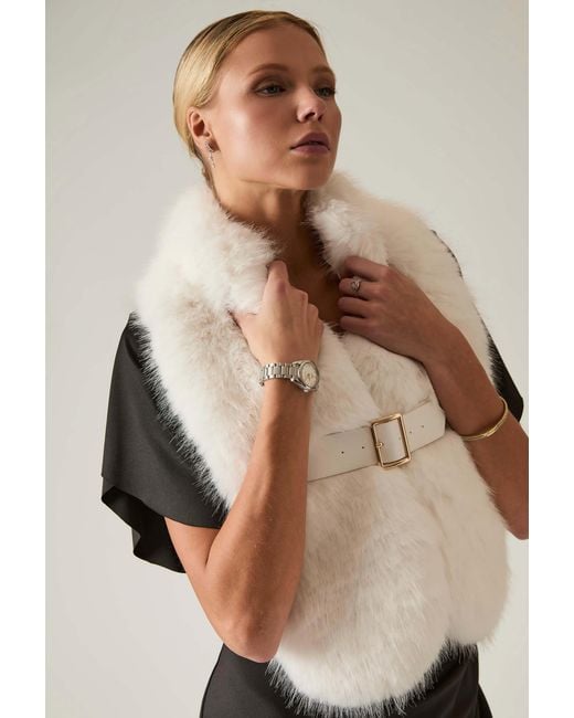 James Lakeland White Buckled Cream Faux Fur Collar