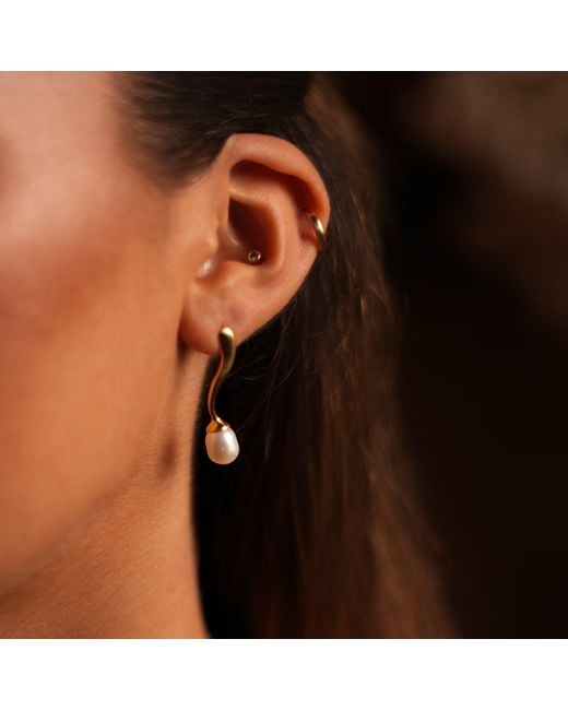 Ebru Jewelry Metallic Wave Vermeil Pearl Drop Statement Earrings