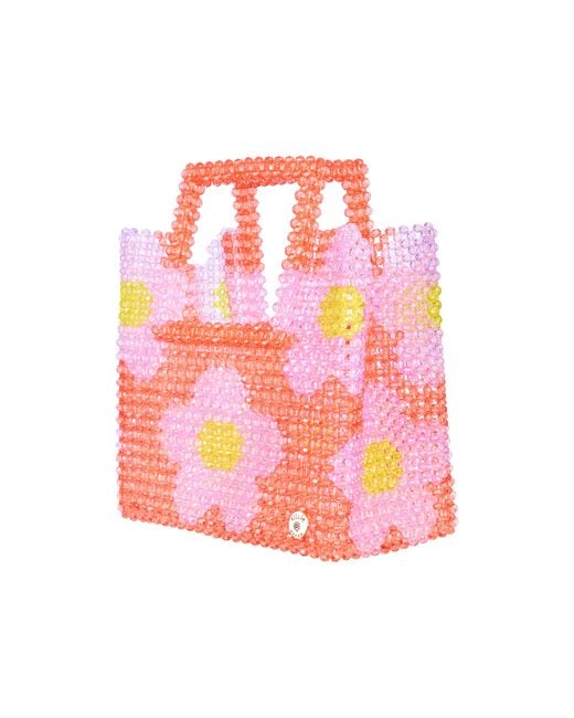 Tillie Beads Pink Daisy Square Handle Tote Bead Bag