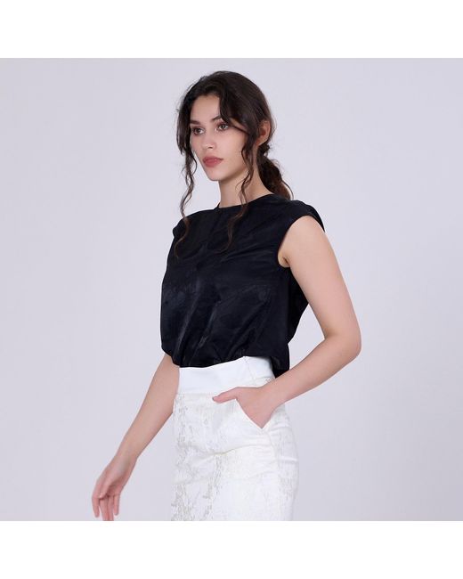 Smart and Joy Black Cupro Round Neck Sleveless Top