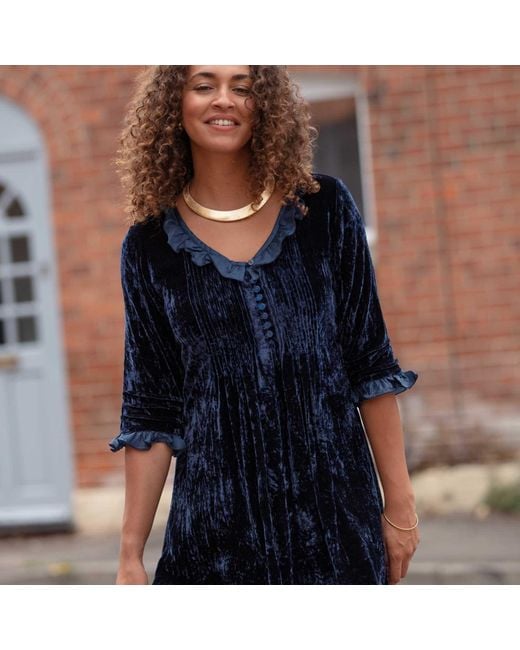 At Last Blue Silk Velvet Karen Dress