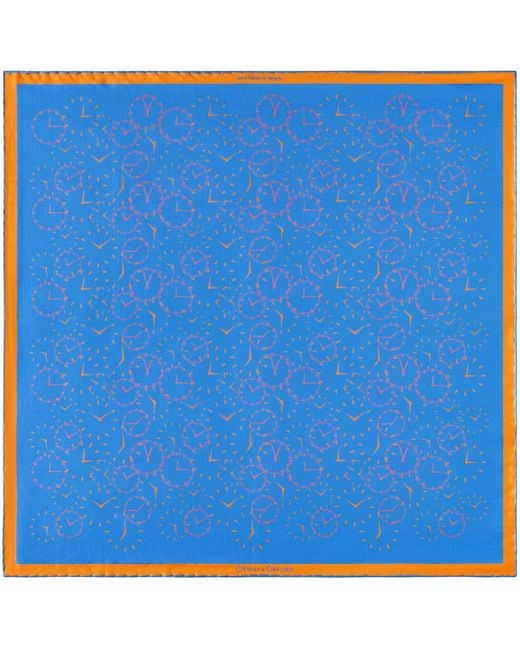 Otway & Orford Blue 'Chronos' Watch Dial Design Silk Pocket Square for men