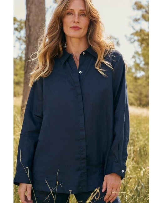 Adrift Clothing Blue Oversized Linen Boyfriend Shirt