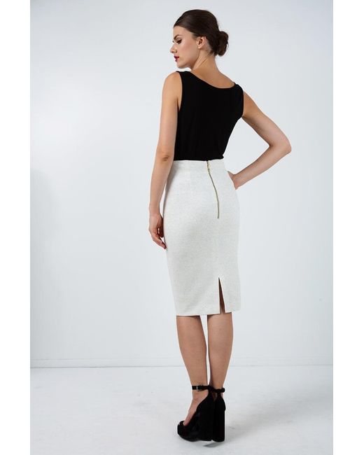 Conquista White Neutrals Fitted Stretch Pencil Skirt