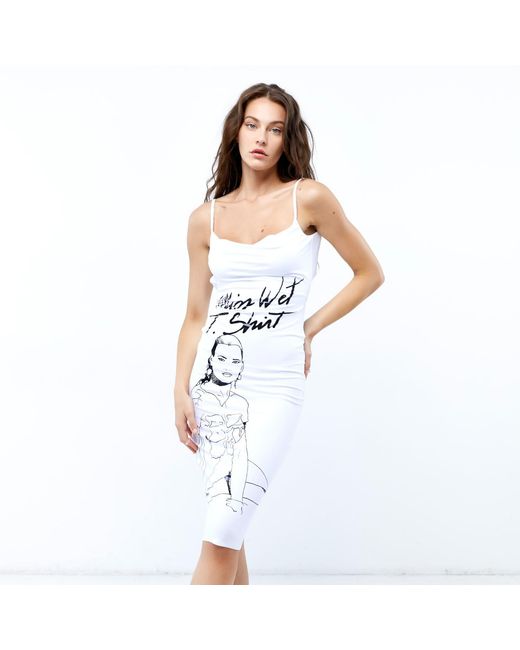 Brenda Agradi White Printed Sleeveless Evening Sheath Dress