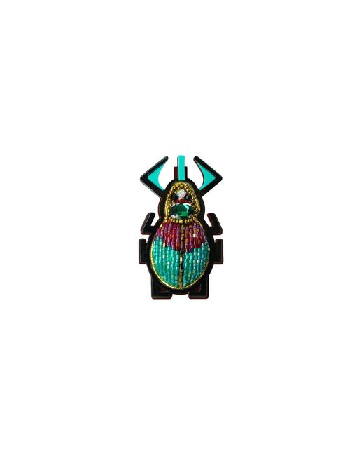 Gissa Bicalho Green Handmade Acrylic Brooch Embroidered Scarab Burgundy