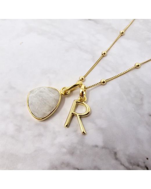 Harfi Metallic Vermeil Plated Moonstone Initial Charm Necklace