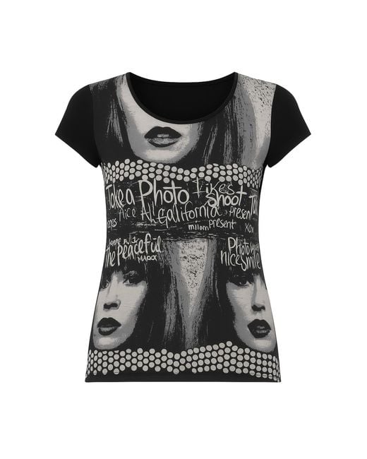 Conquista Black Graphic Print Viscose-Elastane Jersey Top